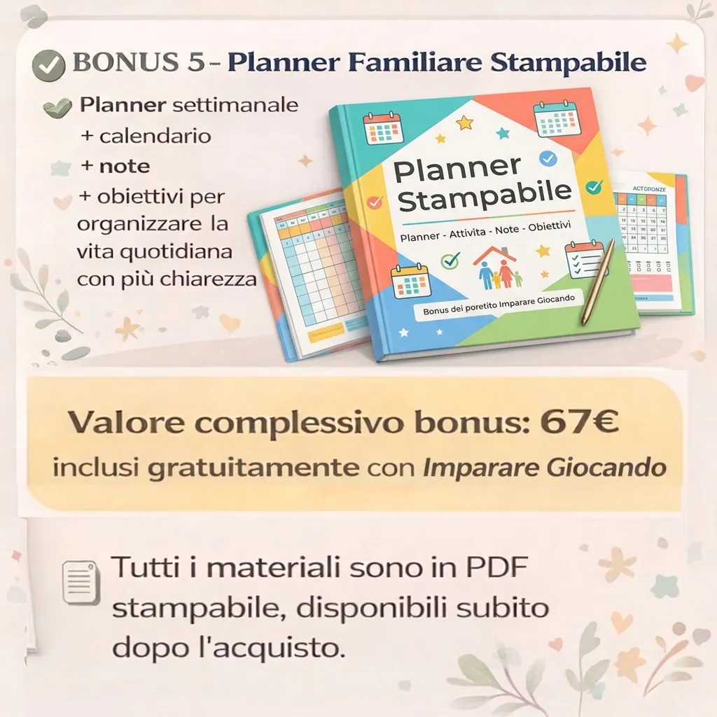 Planner familiare stampabile e valore dei bonus